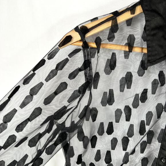 Hot Topic Black Sheer Coffin Print Button Down Shirt XS - Picture 5 of 5